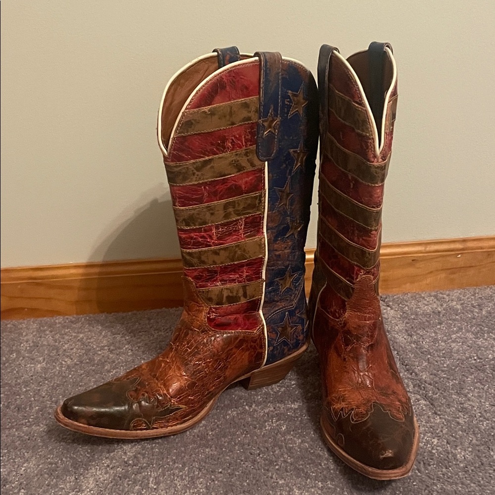 Dan Post Brown Leather Patriotic Flag Boots - Picture 5 of 6
